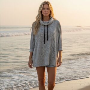 Calvin Klein Performance Heather Gray Cowl Neck Lightweight Tunic